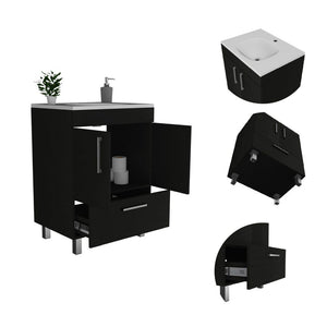 English Elm Single Bathroom Vanity with Sink and Shelf, Engineered Wood Cabinet, One Door, Modern Design, FSC Compliant Black 30.71 L x 23.62 W x 7.87 H B097S00150
