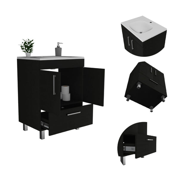 English Elm Single Bathroom Vanity with Sink and Shelf, Engineered Wood Cabinet, One Door, Modern Design, FSC Compliant Black 30.71 L x 23.62 W x 7.87 H B097S00150