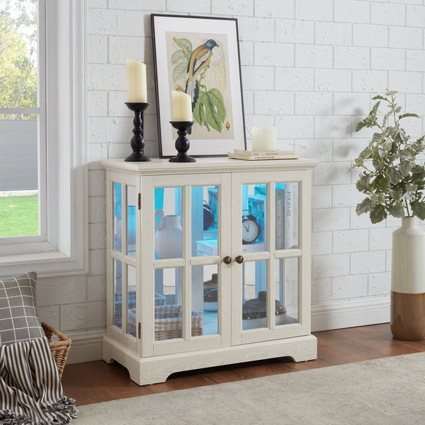 English Elm Led Curio Display Cabinet - Antique-Style Showcase With Adjustable Shelves & Multi-Color Lighting W2275P231693