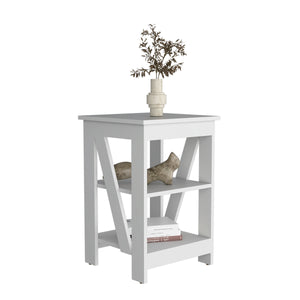 English Elm 3-Tier Engineered Wood End Table with Cross-Brace Legs, Compact Nightstand with Ample Shelving Space White 34.6 L x 20.8 W x 3.14 H B097P199749