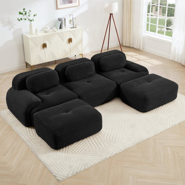 English Elm U-shaped Modular Sectional Corduroy Sofa with Wide Armrests for Living Room Comfort Black W714S01277