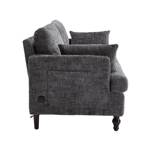 English Elm Modern chenille 2-seater sofa with LED lighting, USB charging, storage pocket, sturdy wood legs Gray W395P318544