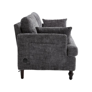 English Elm Modern chenille 2-seater sofa with LED, USB charging, storage pocket, solid wood legs, durable comfort Gray W395P318544