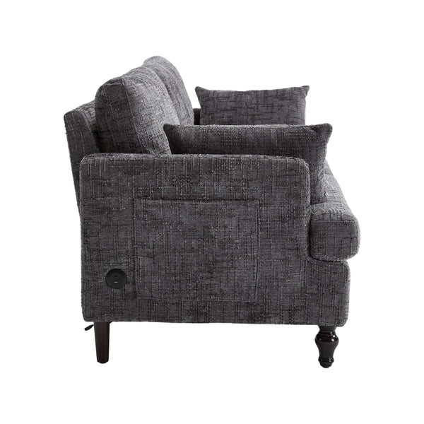 English Elm Modern chenille 2-seater sofa with LED, USB charging, storage pocket, solid wood legs, durable comfort Gray W395P318544