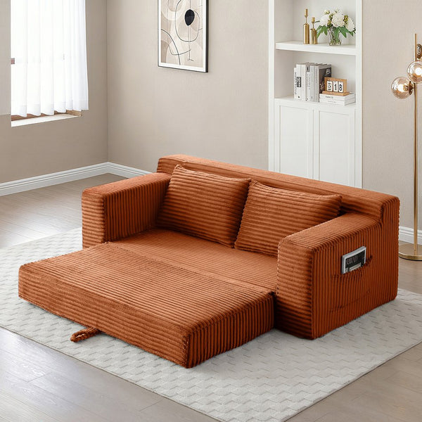 English Elm Memory Foam Cloud Loveseat with Pull-Out Bed, Convertible Floor Sofa Bed for Small Spaces and Guests Orange W2677P395124