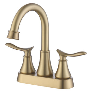 English Elm 2-Handle Brushed Gold Bathroom Faucet: Modern Vanity Sink Fixture With Pop-Up Drain & Hoses Included T3177P277468