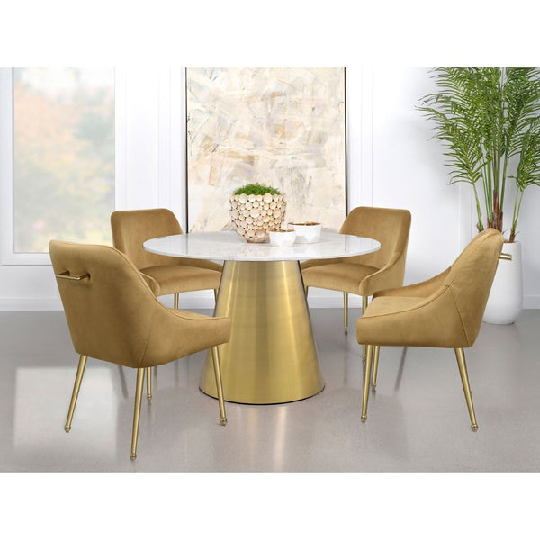English Elm Earline Round Marble Dining Table with Sculptural Brushed Gold Pedestal Base B062S01396