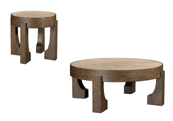 Basset Mirror Canyon Cocktail Table - Rustic Modern Elegance With Unique Travertine Top And Wire-brushed Finish Brown Wood,Stone 2526-lr-120