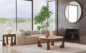 Basset Mirror Canyon End Table - Modern Rustic Design With Travertine Stone Top And Unique Textured Wood Finish Brown Wood,Stone 2526-lr-220
