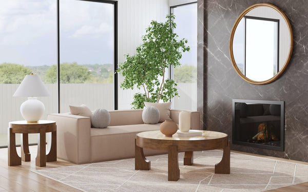Basset Mirror Canyon End Table - Modern Rustic Design With Travertine Stone Top And Unique Textured Wood Finish Brown Wood,Stone 2526-lr-220