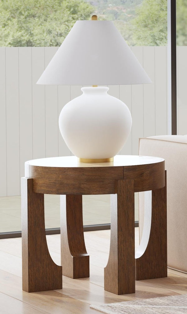 Basset Mirror Canyon End Table - Modern Rustic Design With Travertine Stone Top And Unique Textured Wood Finish Brown Wood,Stone 2526-lr-220