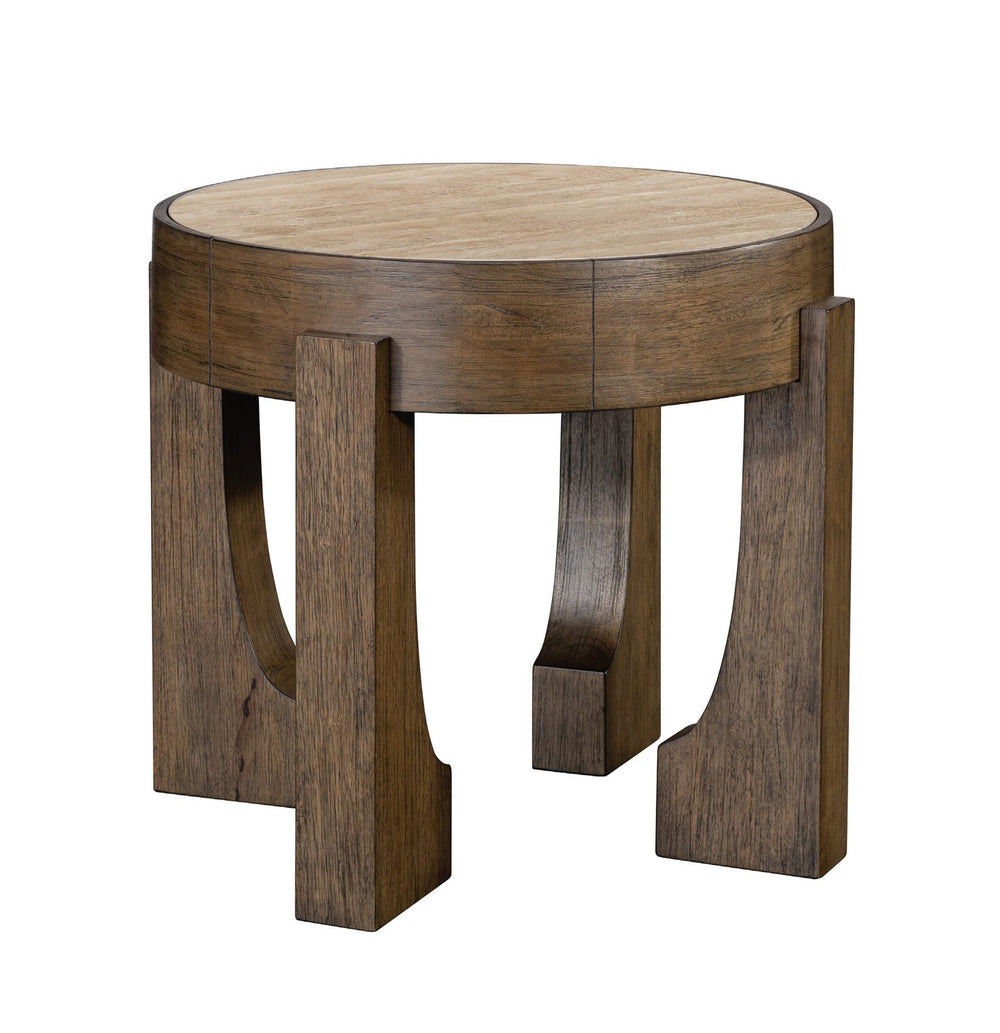 Basset Mirror Canyon End Table - Modern Rustic Design With Travertine Stone Top And Unique Textured Wood Finish Brown Wood,Stone 2526-lr-220