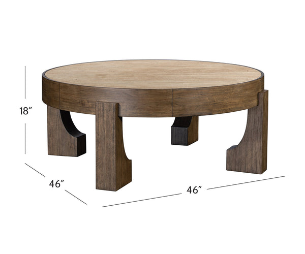 Basset Mirror Canyon Cocktail Table - Rustic Modern Elegance With Unique Travertine Top And Wire-brushed Finish Brown Wood,Stone 2526-lr-120