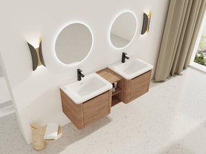English Elm 60'' Wall-Mounted Vanity with White Ceramic Sink, Plywood Shelves, Soft-Close Door, Scratch & Water-Resistant Finish W999S00381