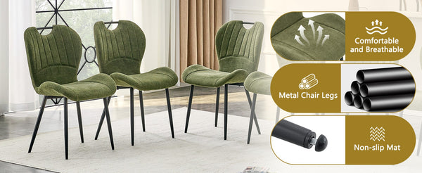 English Elm Set of 4 Olive Fabric Dining Chairs Ergonomic Cushion Black Steel Frame Modern Black+Green W1151P454883