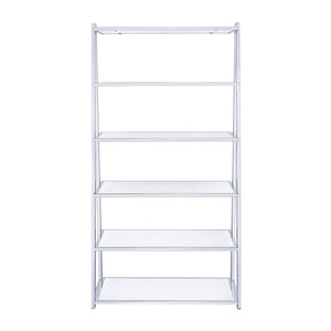 English Elm 6-Tier Leaning Bookcase White High Gloss with Chrome Frame, 6 Open Shelves for Books & Display Decor B016S00016