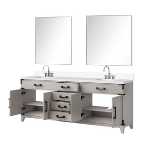English Elm White Oak Double Bath Vanity Set With White Quartz Top, Faucets, 36" Mirrors & Ample Storage Space B2731S01873-GIGA