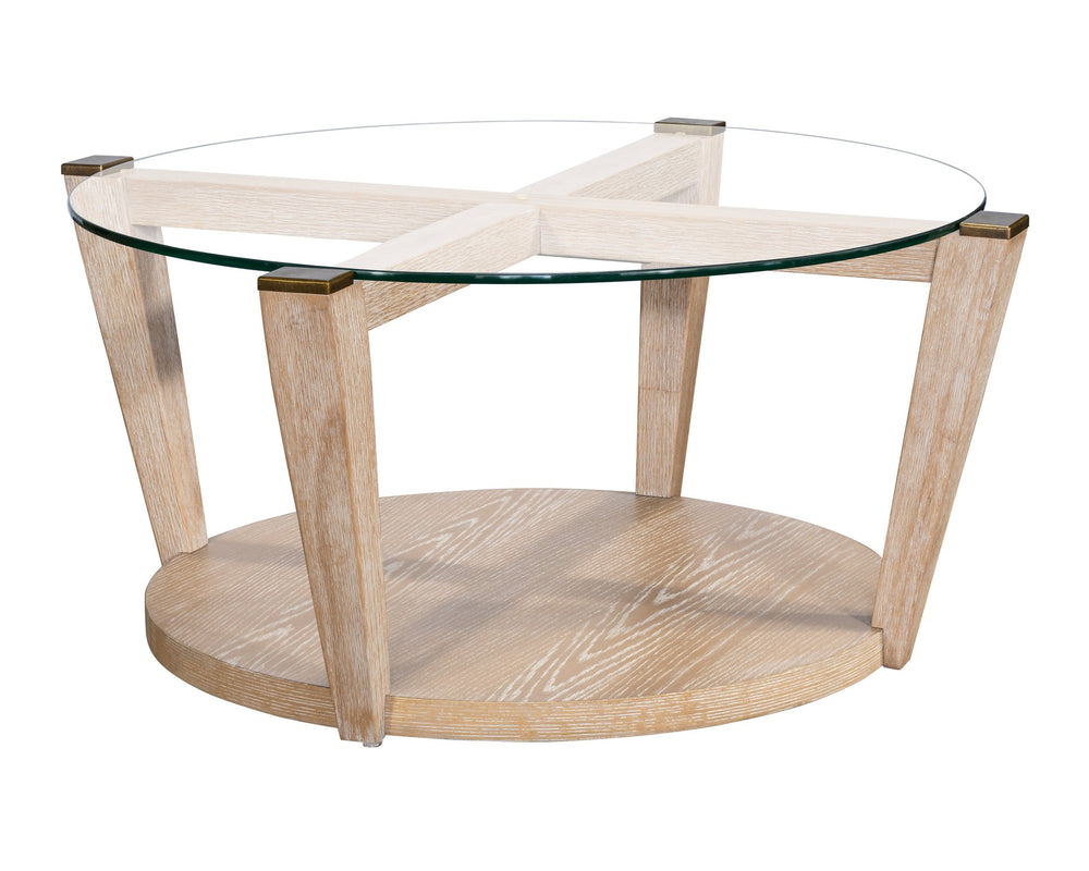 Basset Mirror Dunes Cocktail Table - Coastal Charm Meets Modern Elegance With Glass Top & Hidden Storage Options White Wood,Glass 2528-lr-120