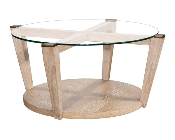 Basset Mirror Dunes Cocktail Table - Coastal Charm Meets Modern Elegance With Glass Top & Hidden Storage Options White Wood,Glass 2528-lr-120