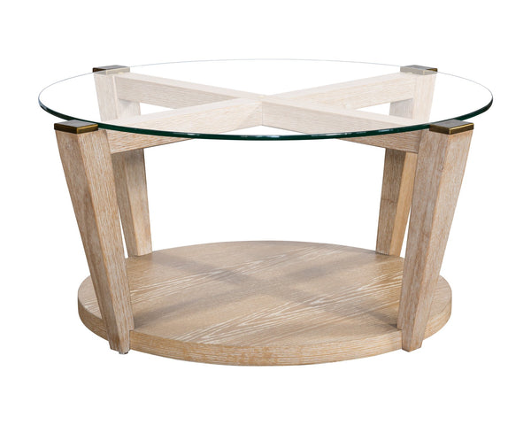 Basset Mirror Dunes Cocktail Table - Coastal Charm Meets Modern Elegance With Glass Top & Hidden Storage Options White Wood,Glass 2528-lr-120