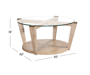 Basset Mirror Dunes Cocktail Table - Coastal Charm Meets Modern Elegance With Glass Top & Hidden Storage Options White Wood,Glass 2528-lr-120