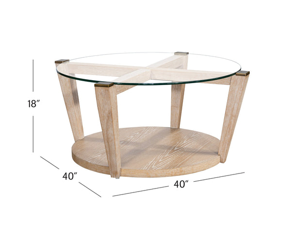 Basset Mirror Dunes Cocktail Table - Coastal Charm Meets Modern Elegance With Glass Top & Hidden Storage Options White Wood,Glass 2528-lr-120
