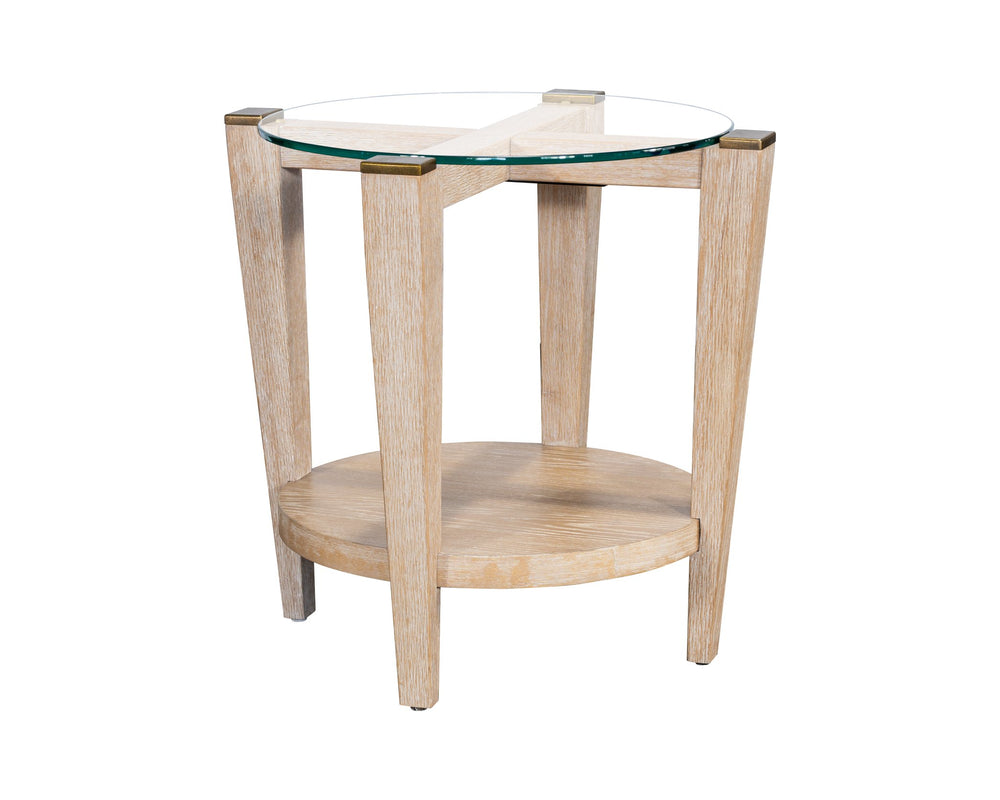 Basset Mirror Dunes Coastal Charm End Table With Glass Top, Antique Brass Caps & Modern Elegance For Any Space White Wood,Glass 2528-lr-220