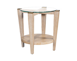 Basset Mirror Dunes Coastal Charm End Table With Glass Top, Antique Brass Caps & Modern Elegance For Any Space White Wood,Glass 2528-lr-220