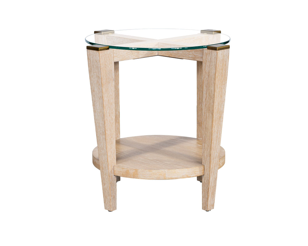 Basset Mirror Dunes Coastal Charm End Table With Glass Top, Antique Brass Caps & Modern Elegance For Any Space White Wood,Glass 2528-lr-220