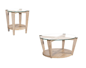 Basset Mirror Dunes Coastal Charm End Table With Glass Top, Antique Brass Caps & Modern Elegance For Any Space White Wood,Glass 2528-lr-220