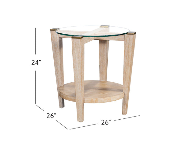 Basset Mirror Dunes Coastal Charm End Table With Glass Top, Antique Brass Caps & Modern Elegance For Any Space White Wood,Glass 2528-lr-220