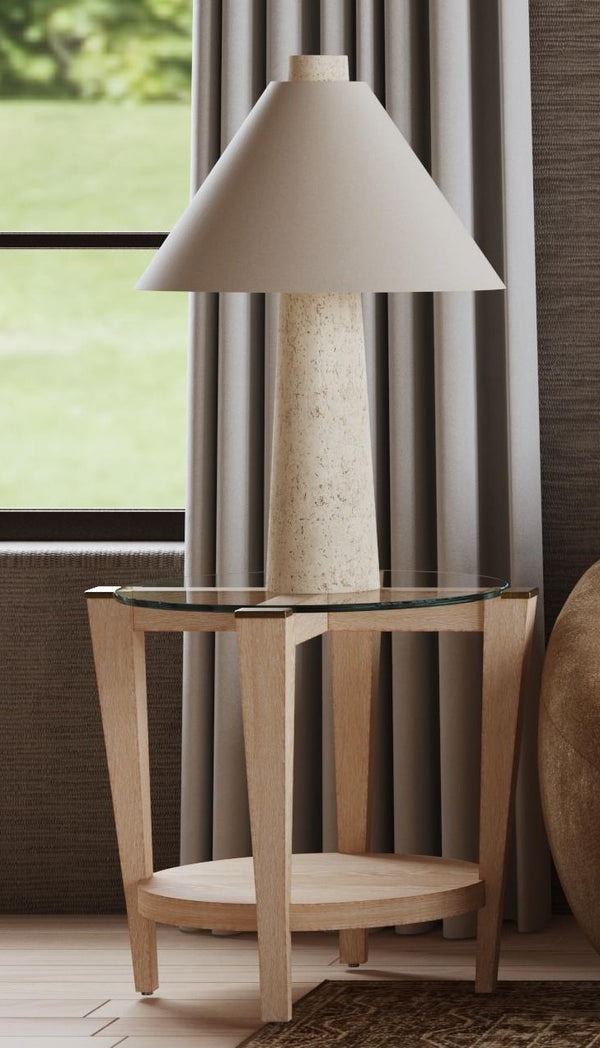 Basset Mirror Dunes Coastal Charm End Table With Glass Top, Antique Brass Caps & Modern Elegance For Any Space White Wood,Glass 2528-lr-220