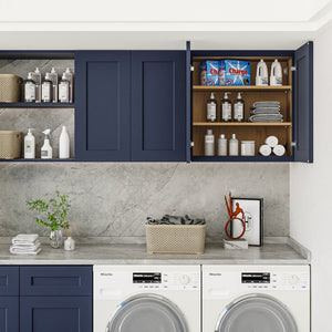 English Elm Navy Shaker Solid Wood Wall Cabinet Soft Close Double Door Kitchen Bath Storage T2950P479973