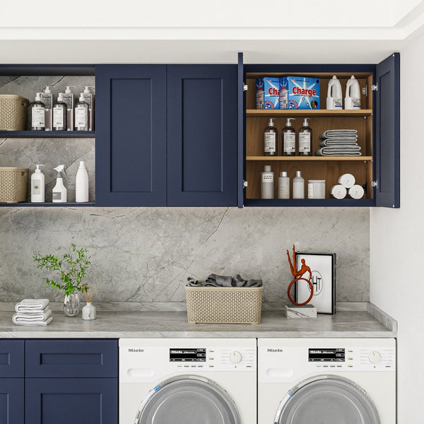 English Elm Navy Shaker Solid Wood Wall Cabinet Soft Close Double Door Kitchen Bath Storage T2950P479973