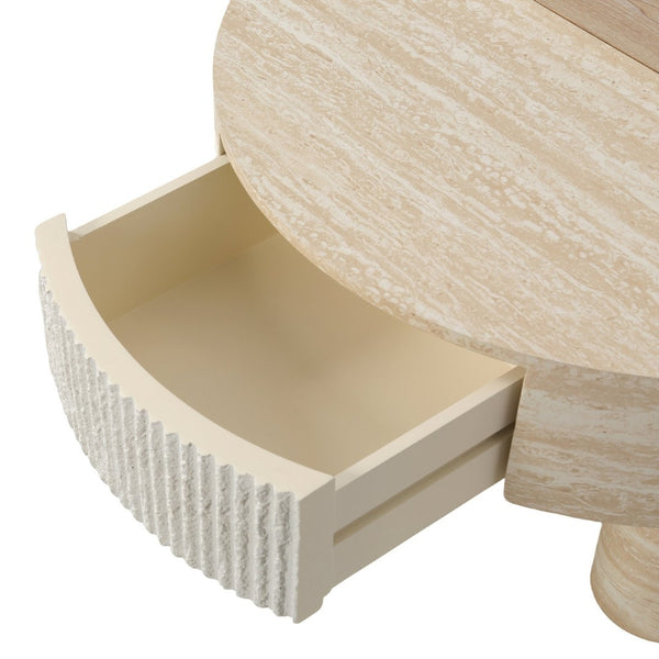 English Elm Round Fluted Coffee Table with Flip Top Hidden Storage Drawers for Small Living Rooms W3040P428644