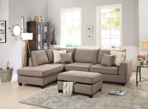 English Elm Beautiful 3-pcs Sectional Sofa with Reversible Chaise and Storage Ottoman Plush Summer Hues Comfort Mocha 76 L x 35 W x 16 H B011S01056
