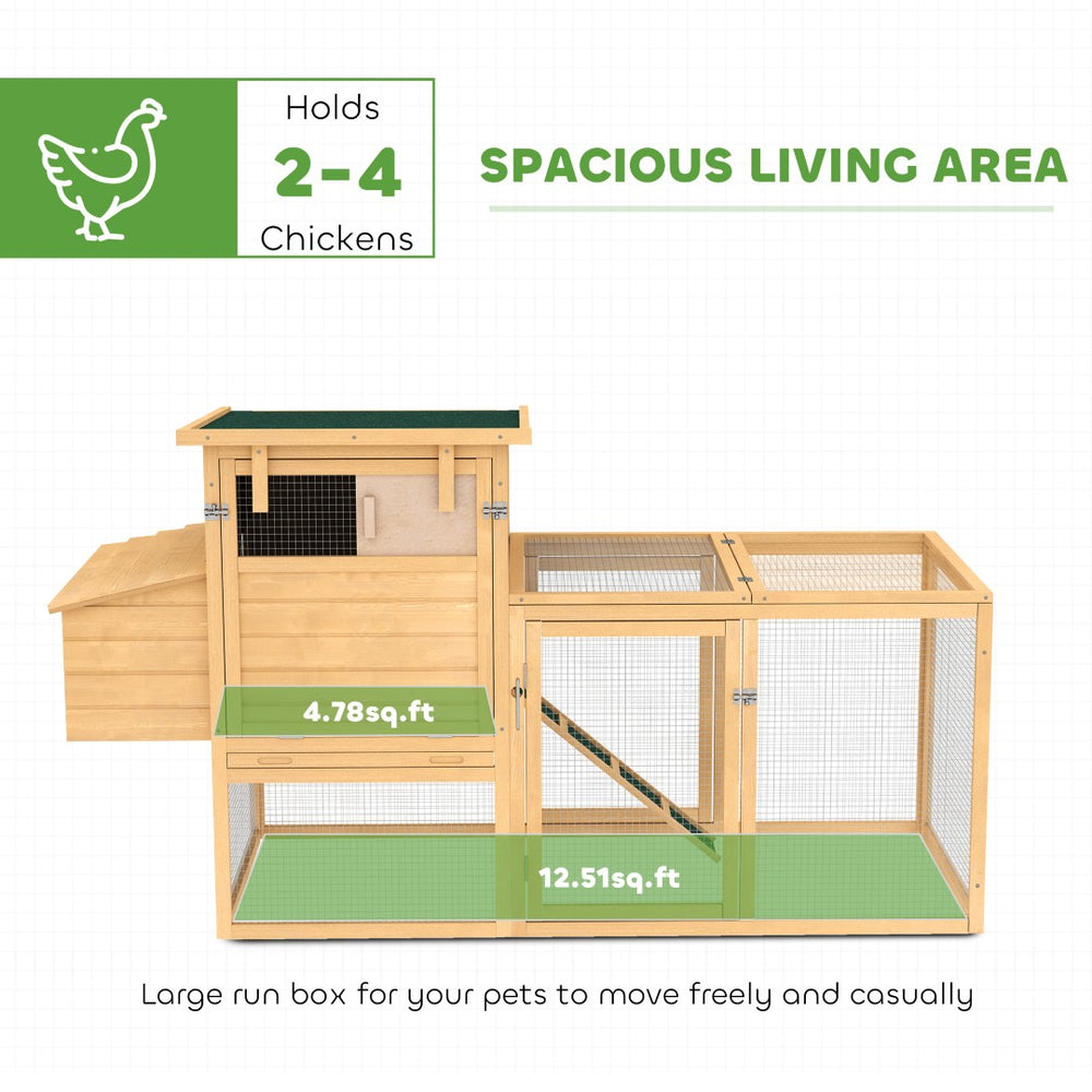 English Elm Wooden Backyard Chicken Coop with Fir Frame Nesting Box Ramp and Slide Out Tray T3971P407806