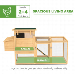 English Elm Wooden Backyard Chicken Coop with Fir Frame Nesting Box Ramp and Slide Out Tray T3971P407806