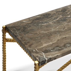 Flying Gold Marble Console Table - Chic Industrial Design with Contemporary Cappuccino Stone Top