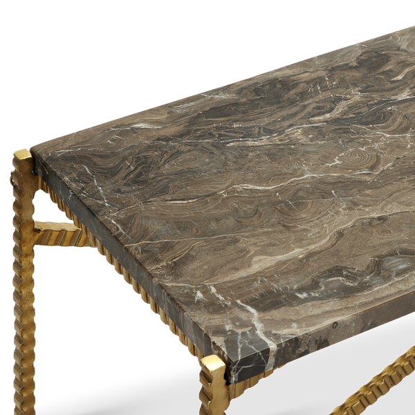 Flying Gold Marble Console Table - Chic Industrial Design with Contemporary Cappuccino Stone Top