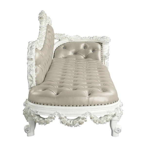 English Elm Vanaheim Upholstered Bench Beige Pu Leather Antique White Base Bedroom Entryway B2756P461922