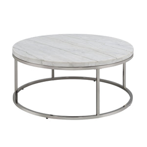 English Elm Zaidee Marble Top Coffee Table with Nickel Frame — Elegant Round Natural Marble Accent Table for Living Rooms White 43.25 L x 41.5 W x 5.75 H B2726P246013