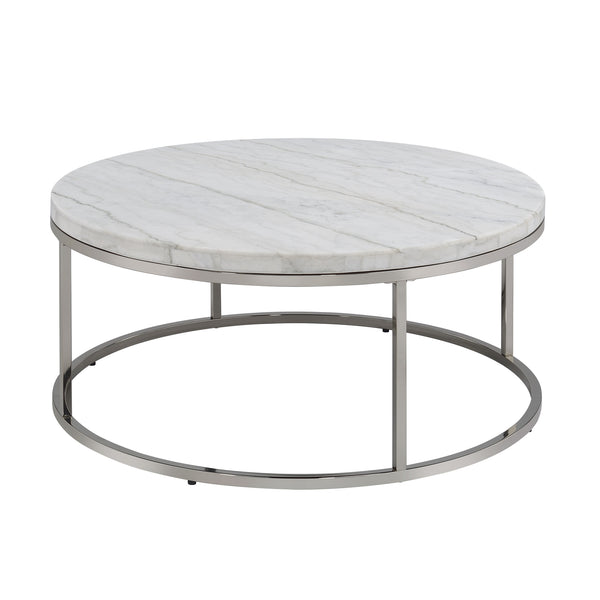 English Elm Zaidee Marble Top Coffee Table with Nickel Frame — Elegant Round Natural Marble Accent Table for Living Rooms White 43.25 L x 41.5 W x 5.75 H B2726P246013
