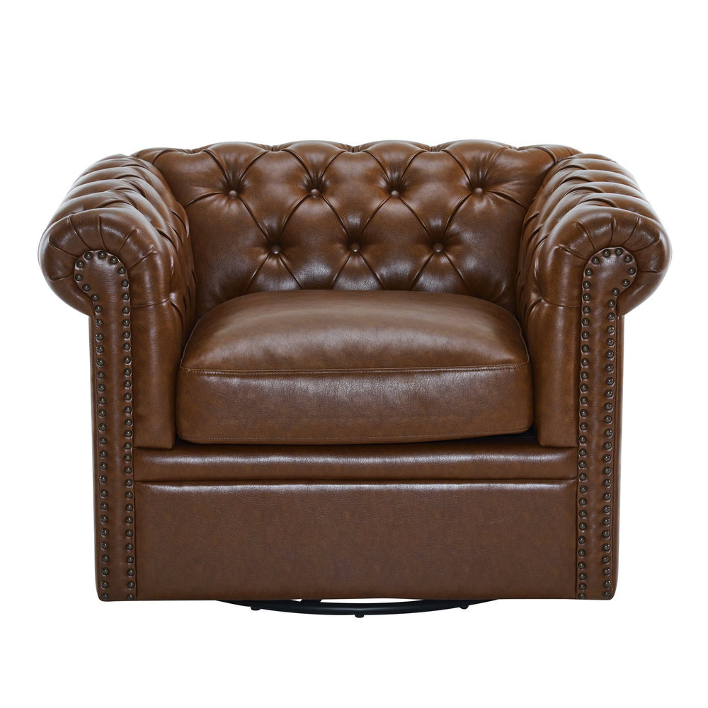 English Elm Christopher Knight Home® - Chesterfield Swivel Club Chair with Deep Button Tufting, Nailhead Trim, 360° Metal Swivel Comfort Dark Brown 39.25 L x 33.85 W x 27.85 H N776P195601D