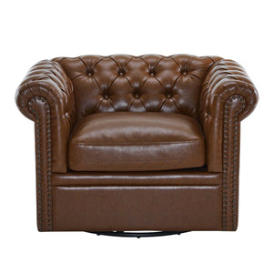 English Elm Christopher Knight Home® - Chesterfield Swivel Club Chair with Deep Button Tufting, Nailhead Trim, 360° Metal Swivel Comfort Dark Brown 39.25 L x 33.85 W x 27.85 H N776P195601D