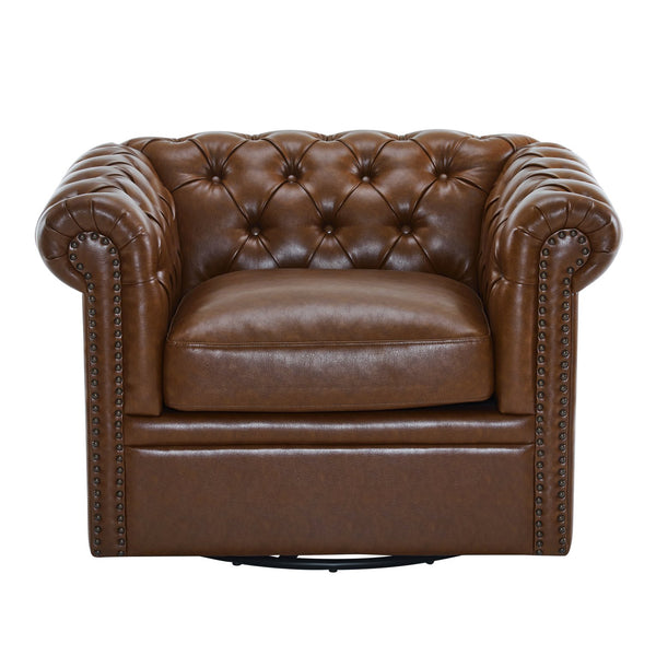 English Elm Christopher Knight Home® - Chesterfield Swivel Club Chair with Deep Button Tufting, Nailhead Trim, 360° Metal Swivel Comfort Dark Brown 39.25 L x 33.85 W x 27.85 H N776P195601D