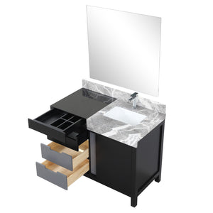 English Elm Black Bath Vanity Set With Castle Grey Marble Top, Chrome Faucet & 34" Mirror For Modern Bathrooms B2731S01353