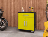 Manhattan Comfort Eiffel Modern Mobile Garage Cabinet Matte Black and Yellow 252BMC84