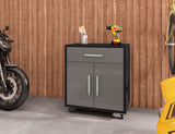 Manhattan Comfort Eiffel Modern Mobile Garage Cabinet Matte Black and Grey 252BMC85