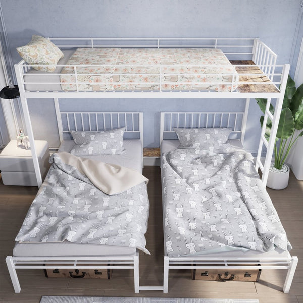 English Elm Triple Bunk Bed Steel Frame Sleeps Three Kids with Noise Reduced Powder Coated Design W3752S00002
